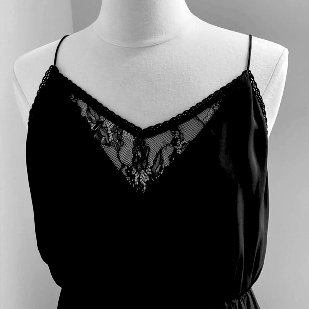 Chelsea 28 Black midi handkerchief hem slip dress with lace details